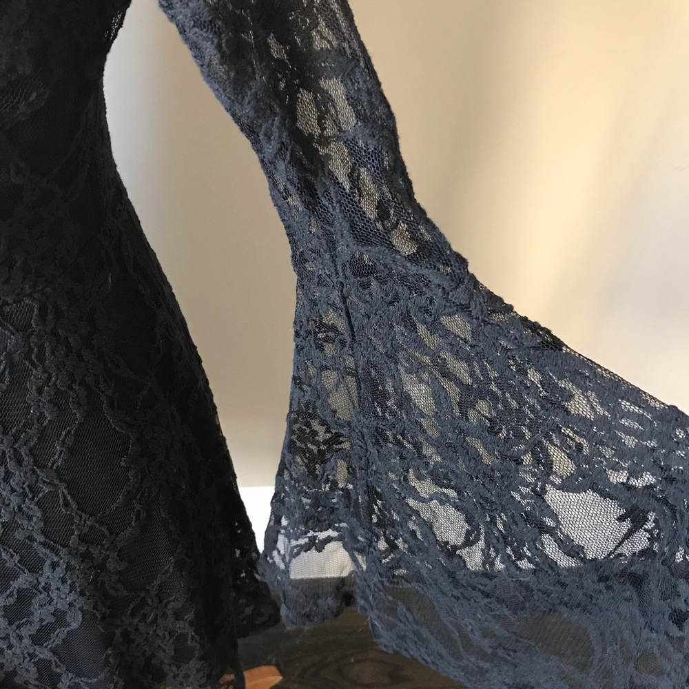 NWT Altar'd State Black Lace Mini Dress Long Bell Sleeves and Low Back - Picture 4 of 9